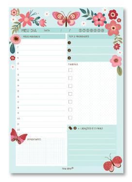 BLOCO TAREFAS DO DIA FINA IDEA 80 FOLHAS BORBOLETAS 2691