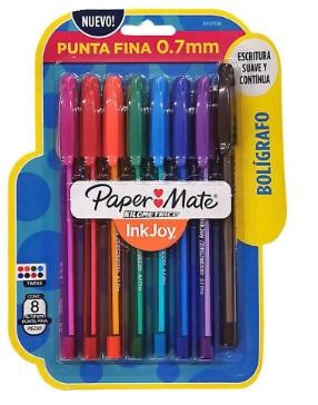 Caneta Esferogr�fica Ponta Fina 0.7mm c/ 8 Cores - Paper Mate