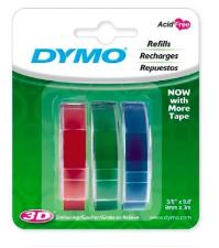 FITA PARA ROTULADOR MANUAL, BLISTER COM 3 (9MM X 3M) AZUL, VERMELHA, VERDE 1741671 - DYMO