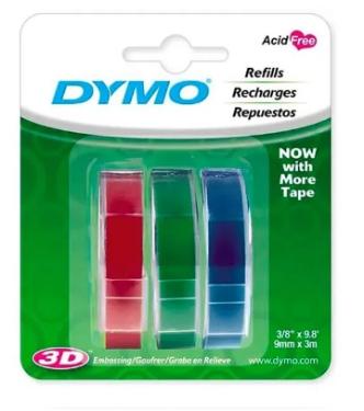 FITA PARA ROTULADOR MANUAL, BLISTER COM 3 (9MM X 3M) AZUL, VERMELHA, VERDE 1741671 - DYMO