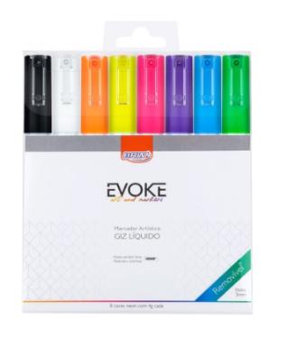 Giz l�quido 3mm 8un 4gr Cores Neon Blister EVOKE BRW