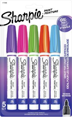 Kit Sharpie Marcador Permanente Base Oil C/5 Cores Fashion