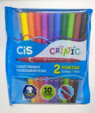 Caneta Hidro Cis Ponta Dupla C/10 Cores