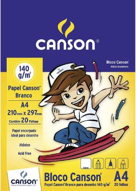 Bloco Desenho A4 140g/M�, Branco 20 Folhas Canson