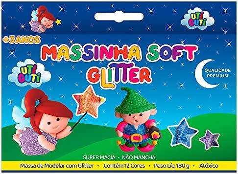 Massa de Modelar Soft Glitter Estojo com 12 unidades 180gr Utiguti