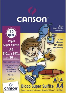 BLOCO SULFITE A4 120G/M� , CANSON, 66667093, SUPER, 30 FOLHAS