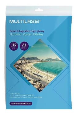 Papel Multilaser Fotogr�fico Glossy A4 180G/M2 10Fls