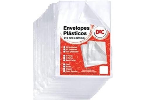 PACOTE DE PL�STICOS 4 FUROS A4 - GROSSO 25 UND DAC