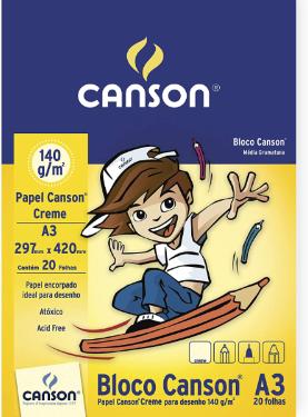 Bloco Desenho Creme A3 140g/M�, 20 Folhas Canson