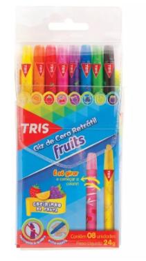 Giz de Cera Tris Retr�til Fruits Cheirinho de Fruta 8 Cores 24g