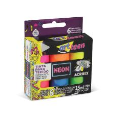 Tinta Para Tecido 15ml Com 6 Cores Neon Acrilex