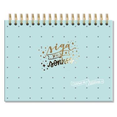 CADERNO DE LETTERING FOLHAS PRETAS VERDE ESTRELAS FINA ID�IA