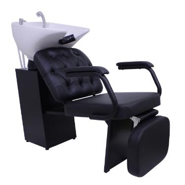 Lavat�rio Barber Boss Cuba de Porcelana com Descanso de Pernas Preto Kixiki (Sob Encomenda)