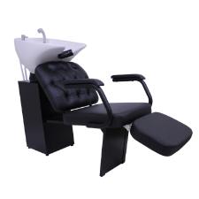Lavat�rio Barber Boss Cuba de Porcelana com Descanso de Pernas Preto Kixiki (Sob Encomenda)