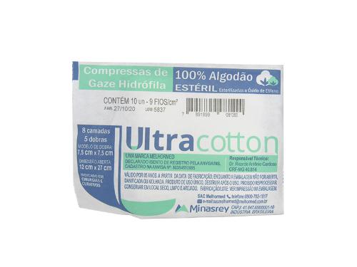 Compressa de Gaze 7,5CMx7,5CM 9 Fios C 10un Est�ril Ultracotton