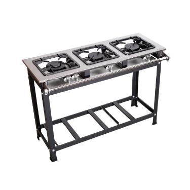 FOG�O 3 BOCAS PRIME INOX 1 QUEIMADOR SIMPLES E 2 DUPLOS COM ESPERA PARA FORNO 30X30 - JS FOG�ES