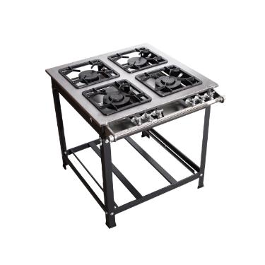 FOG�O 4 BOCAS PRIME INOX 2 QUEIMADORES SIMPLES E 2 DUPLOS COM ESPERA PARA FORNO 30X30 - JS FOG�ES
