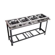 FOG�O 4 BOCAS PRIME INOX EM LINHA 2 QUEIMADORES SIMPLES E 2 DUPLOS COM ESPERA PARA FORNO 30X30 - JS FOG�ES