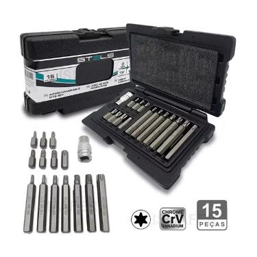 JOGO DE BITS TORX 15 PE�AS T20 A T55 1131356 - STELS