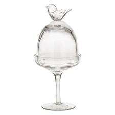 Prato com P� e Redoma 21cm em Vidro Bird