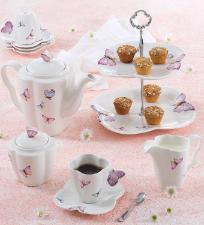 Jogo de Caf� Borboletas de Porcelana