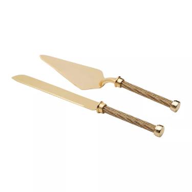 Conjunto com Dois Talheres Dourado com Cabo Tran�ado 32 cm