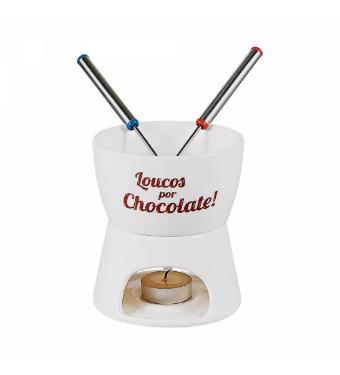 Jogo para Fondue 350ml de Porcelana com 2 Garfos de Inox e Vela