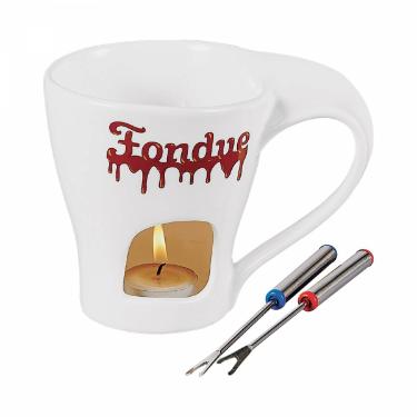 Jogo para Fondue 200ml de Porcelana com 2 Garfos Inox e Vela