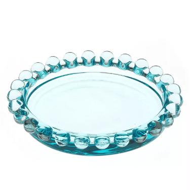 Mini Prato de Vidro com Borda de Bolinha Azul da Quadrifoglio