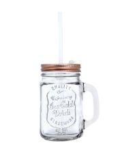 Copo de Vidro Retr� com Tampa e Canudo Bronze