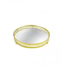 Bandeja Dourada de Metal Redonda com Espelho para Decora��o