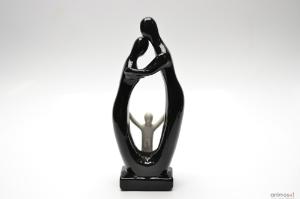 Estatueta Casal com Filho Preto e Branco