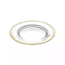 Sousplat de Cristal da Linha Pearl Gold Dourado da Wolff