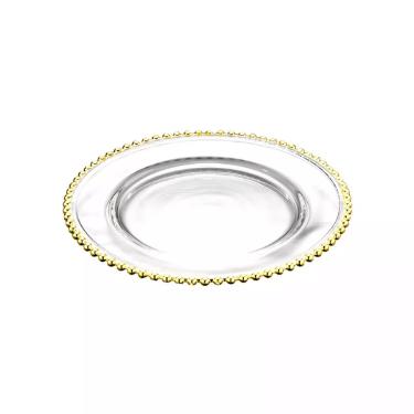 Sousplat de Cristal da Linha Pearl Gold Dourado da Wolff