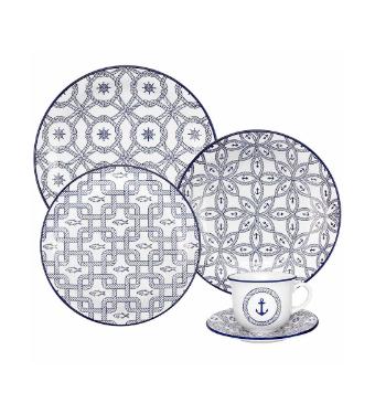 Aparelho de Jantar de Porcelana 30 pe�as da Linha Floreal N�utico