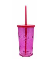 Copo de Vidro Rosa com Canudo Summer 500ml