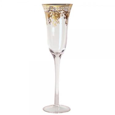 Jogo com 6 Ta�as para Champagne com Bordado Dourado
