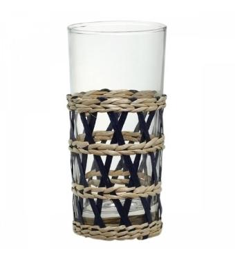 Copo em Vidro com Detalhes de Rattan