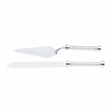 Talheres de Zamac para Bolo Prateados com Cabo Tran�ado Rojemac