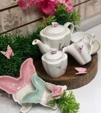 Jogo com 3 Pratos de Borboleta de Cer�mica