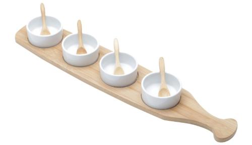 Bandeja de Bamboo com 4 Bowls e 4 Colheres