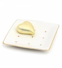 Mini Prato em Cer�mica Cora��o Dourado