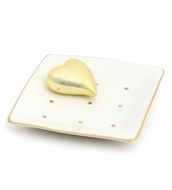 Mini Prato em Cer�mica Cora��o Dourado