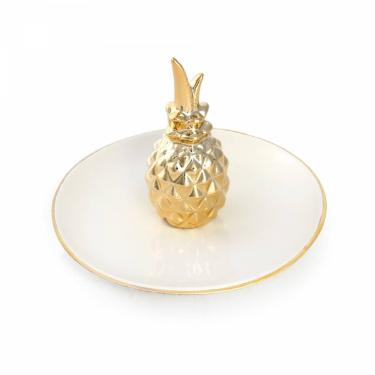 Mini Prato de Abacaxi Dourado de Porcelana