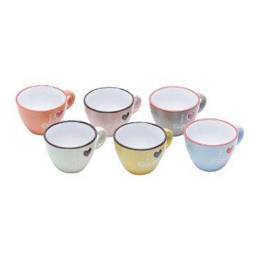 Jogo de 6 X�caras de Caf� Porcelanas Coloridas I Love Espresso