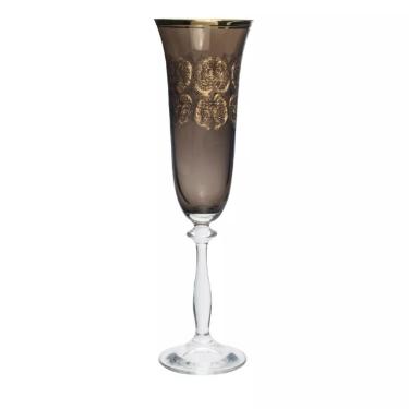 Jogo com 6 Ta�as de Cristal Champagne Fume �ngela Imperial