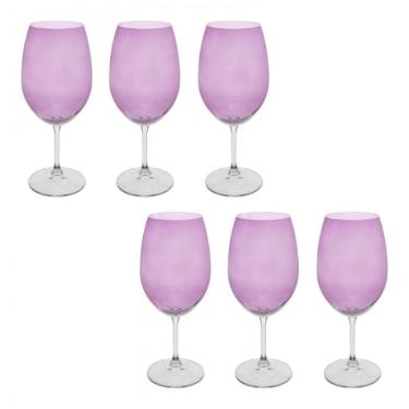 Jogo c/6 Ta�as para �gua Anna Roxa em Cristal 540ml