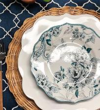 Prato de Porcelana Sobremesa Pauli Blue