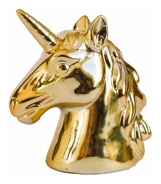 Cofre Unicornio Dourado em C�ramica