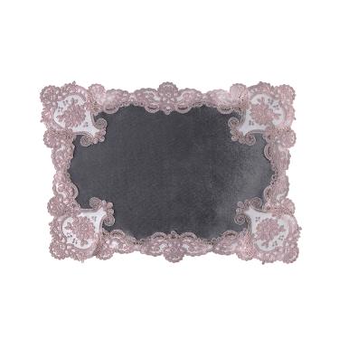 Lugar Americano de Veludo Cinza com Acabamento em Renda Rosa